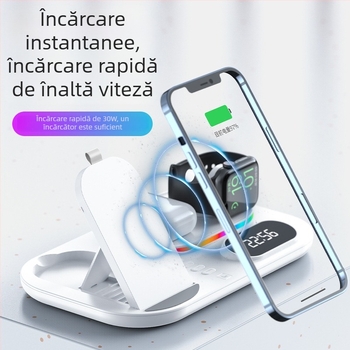 Xjcx Xiajiang Innovation Încărcător wireless 3 în 1 pentru iPhone Apple și Apple Watch Series 1–7 – bază 30W, încărcare magnetică, afișaj digital, Type-C, QC4.0