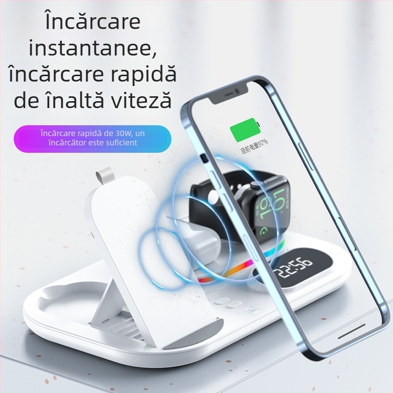 Xjcx Xiajiang Innovation Încărcător wireless 3 în 1 pentru iPhone Apple și Apple Watch Series 1–7 – bază 30W, încărcare magnetică, afișaj digital, Type-C, QC4.0