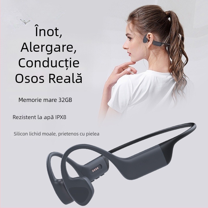 Căști Bluetooth cu conducție osoasă, IPX8, BT 5.4, autonomie 4–8 ore, stereo