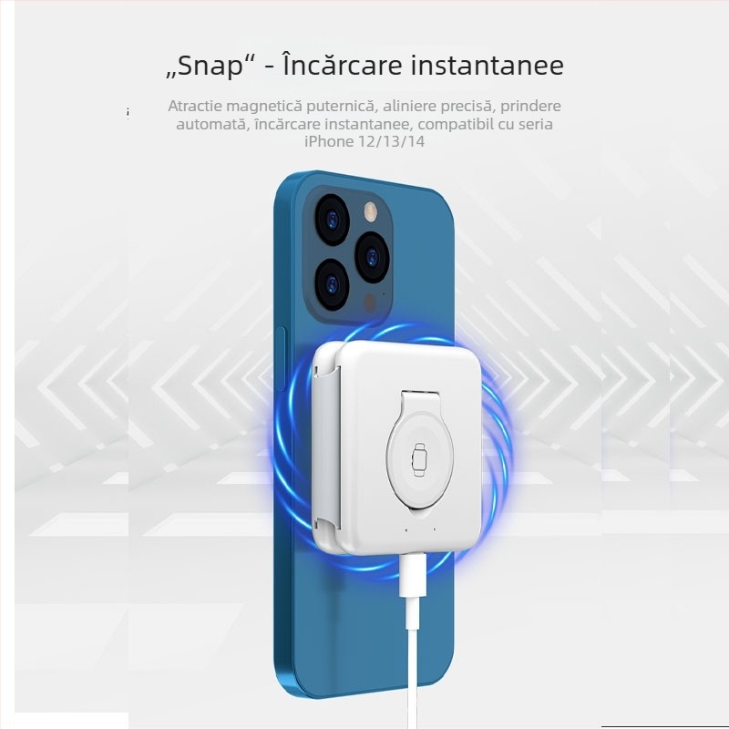 Stație încărcare wireless magnetică 3‑in‑1 cu PD – pentru telefoane, ceasuri și căști – 15W max, pliabil