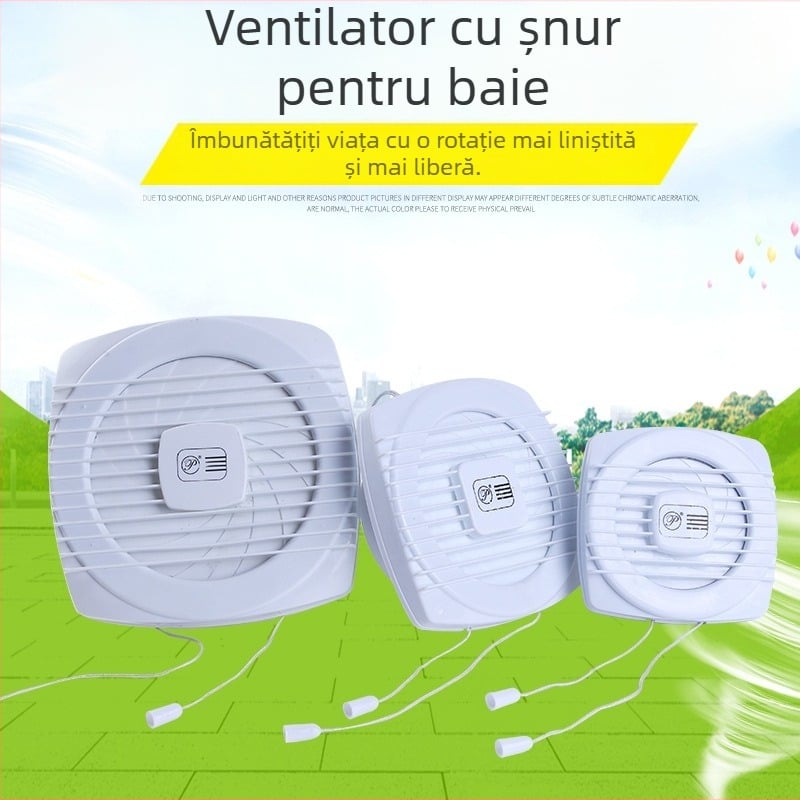 Ventilator de evacuare pentru baie, montare pe perete, funcționare silențioasă, flux de aer puternic