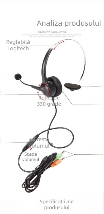 Cască cu fir cu microfon pentru PC, pe cap, conector dual 3,5 mm, 20–20000 Hz, 32 Ω