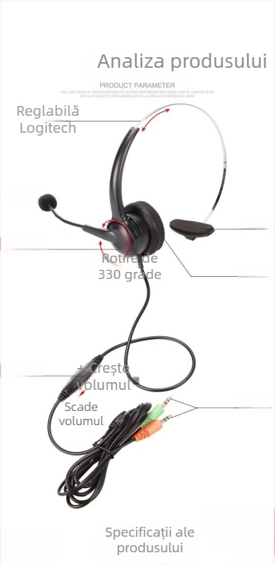 Cască cu fir cu microfon pentru PC, pe cap, conector dual 3,5 mm, 20–20000 Hz, 32 Ω