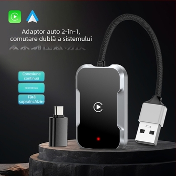 Box CarPlay Tyc13-2 pentru mașină, procesor dual-core, interfață USB-C, compatibil iOS/Android Auto, greutate 44 g