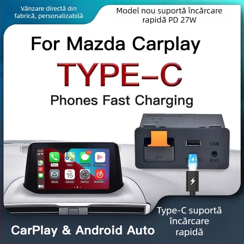 Mazda modul CarPlay/Android Auto wireless cu adaptor USB Type-C, procesor dual-core, 1GB RAM, 16GB ROM