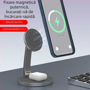 Suport de birou cu încărcare wireless magnetică 2 în 1 pentru dispozitive Apple, aliaj de aluminiu