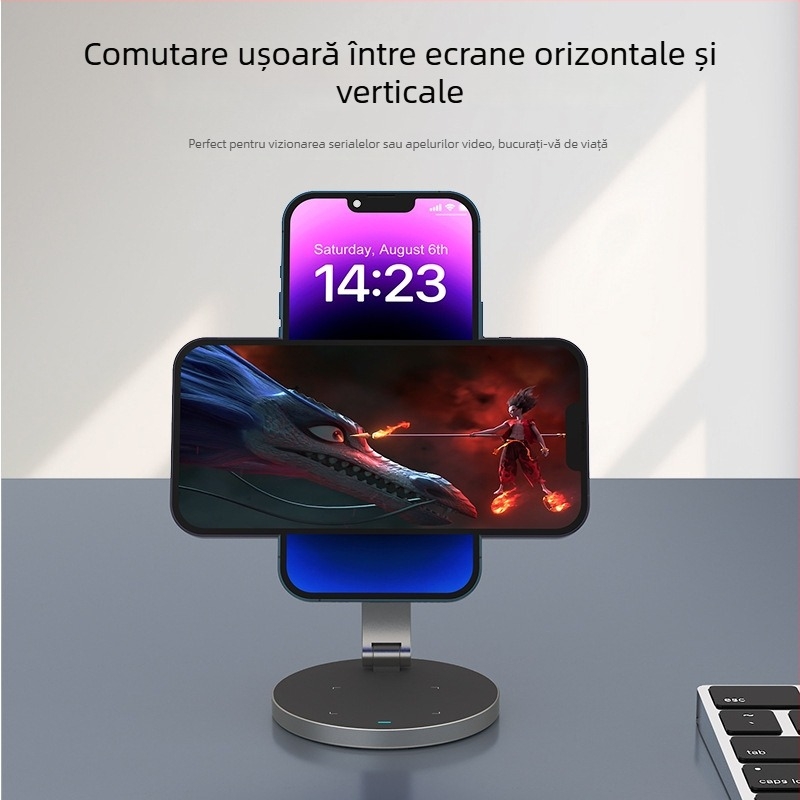 Suport de birou cu încărcare wireless magnetică 2 în 1 pentru dispozitive Apple, aliaj de aluminiu
