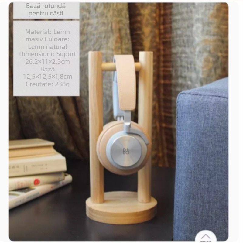 Suport pentru căști din lemn, desktop, stil universal, pentru rame din lemn masiv, 235 g