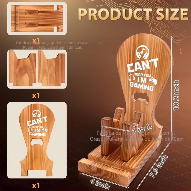 Suport pentru căști din lemn masiv pentru birou cu spațiu de depozitare | Model 1211