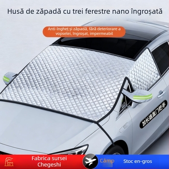Protecție parbriz față pentru zăpadă, husă groasă din tarpaulin + bumbac compozit, montaj Snap-in, universal, 690 g, model plasă