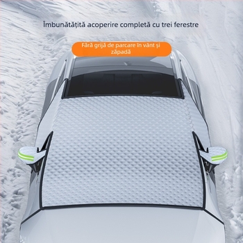 Protecție parbriz față pentru zăpadă, husă groasă din tarpaulin + bumbac compozit, montaj Snap-in, universal, 690 g, model plasă