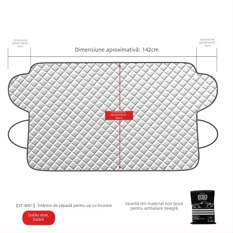 Parasolar parbriz frontal auto - Telescopic, potrivire universală, folie aluminizată + bumbac pulverizat + țesătură nețesută neagră, 465 g, Stil îngroșat (Material: folie aluminizată + bumbac pulverizat + țesătură nețesută neagră; Montaj: telescopic; Model