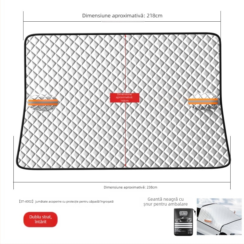 Parasolar parbriz frontal auto - Telescopic, potrivire universală, folie aluminizată + bumbac pulverizat + țesătură nețesută neagră, 465 g, Stil îngroșat (Material: folie aluminizată + bumbac pulverizat + țesătură nețesută neagră; Montaj: telescopic; Model
