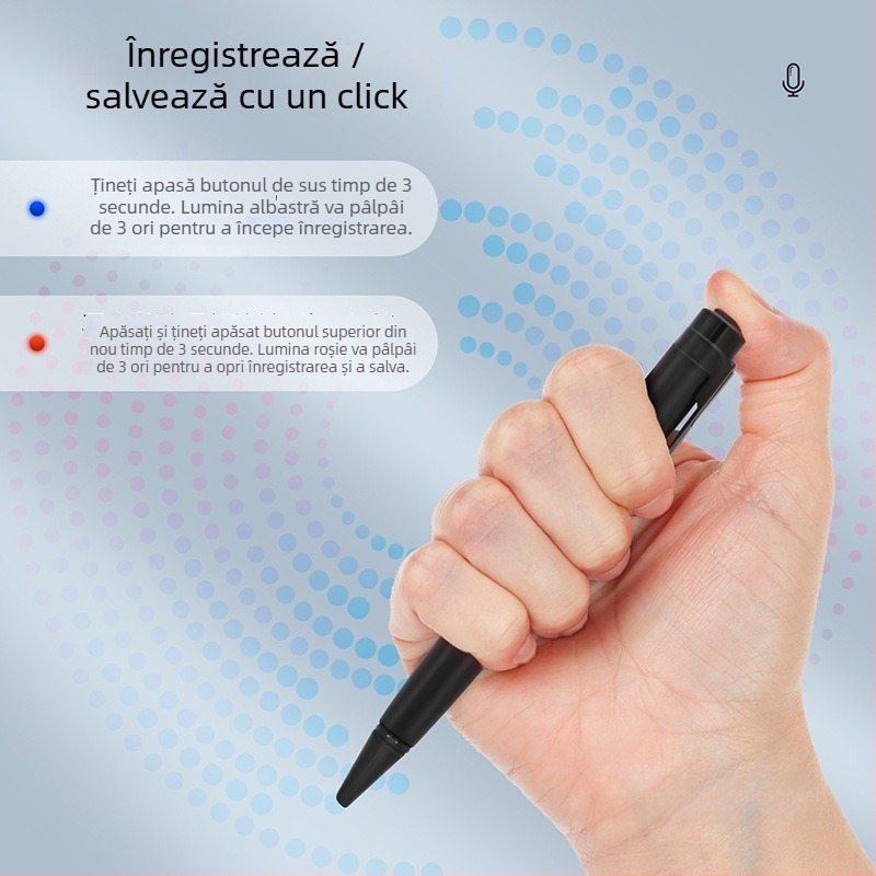 Înregistrator vocal în formă de stilou, înregistrare cu un buton, WAV, TF card pentru stocare, USB 2.0, carcasă din oțel