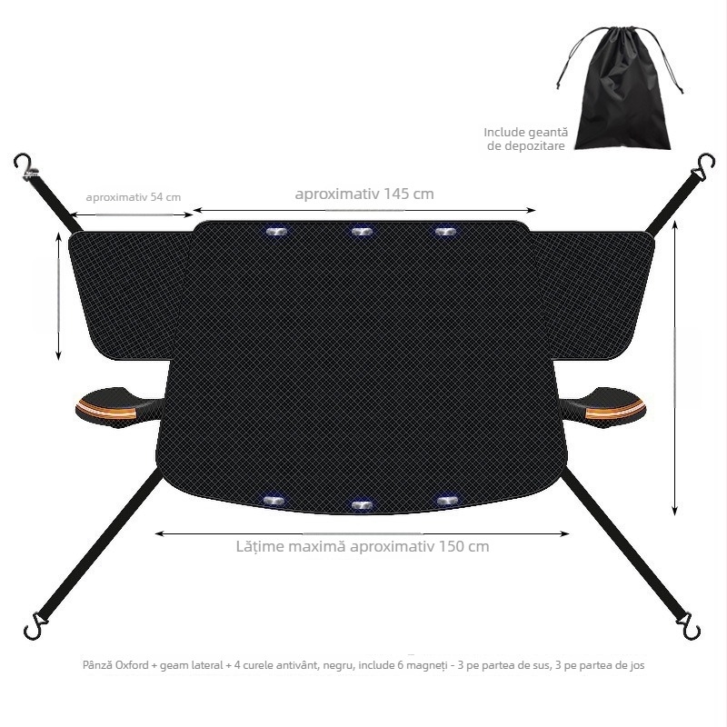 Husă parțială pentru automobil, universală, material Oxford, montaj magnetic, protecție frontală, stil minimalist