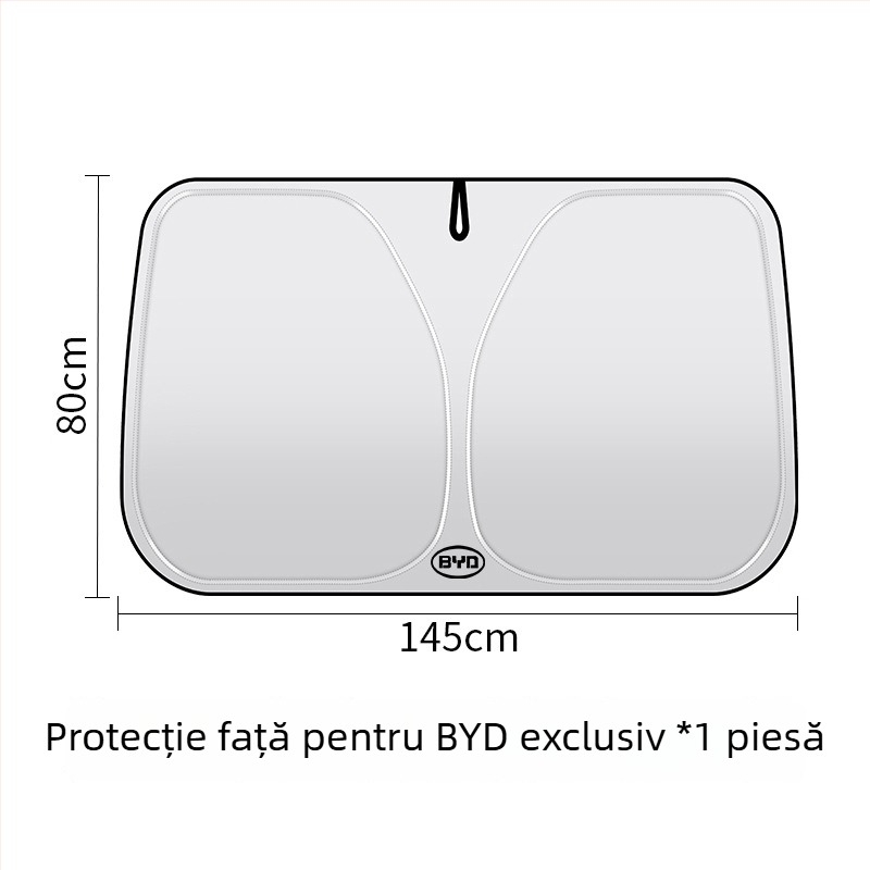 Protecție solară frontală pentru autoturism, folie de aluminiu, montaj cu cleme, imprimare a logo-ului