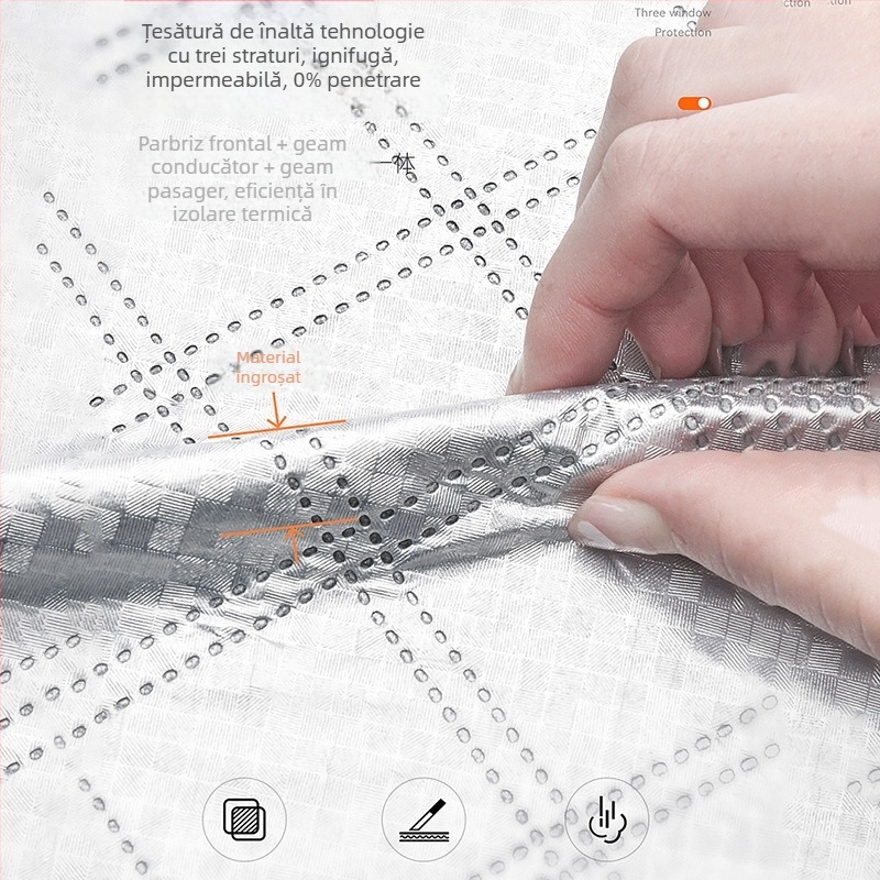 Acoperire parbriz față auto – folie de aluminiu, instalare prin snap-in, model grilă, stil simplu