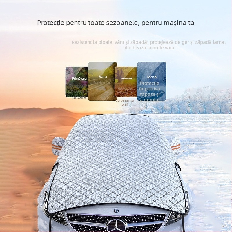 Acoperire parbriz față auto – folie de aluminiu, instalare prin snap-in, model grilă, stil simplu