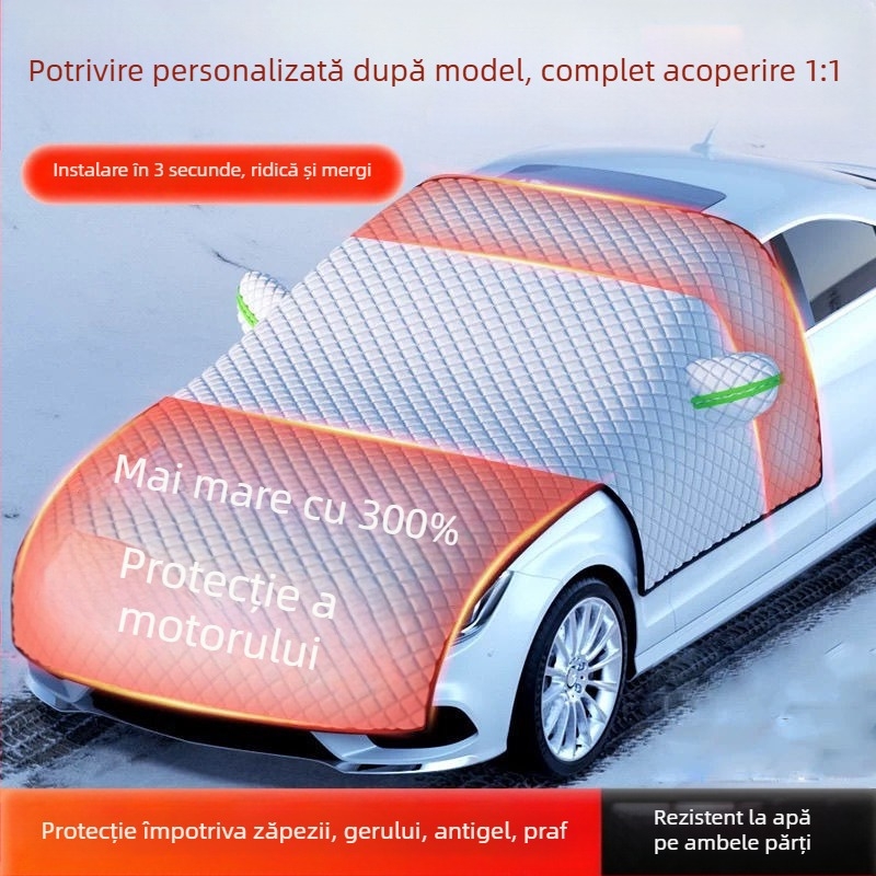 Acoperire parbriz față auto – folie de aluminiu, instalare prin snap-in, model grilă, stil simplu