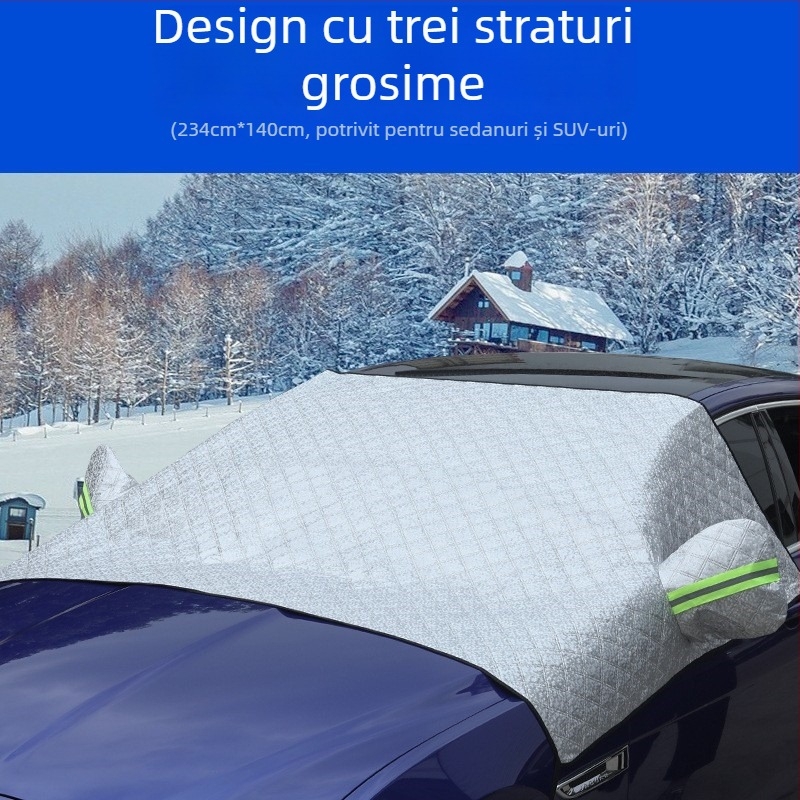 Acoperire parbriz față auto – folie de aluminiu, instalare prin snap-in, model grilă, stil simplu