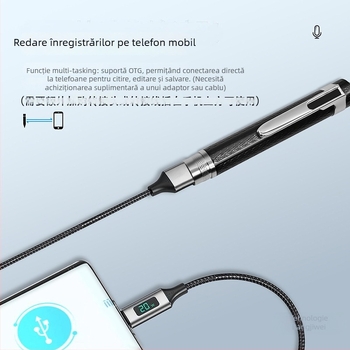 Recorder de voce portabil cu înregistrare printr-un singur clic, MP3/WAV, 480 min, card SD, USB 2.0, carcasă metalică
