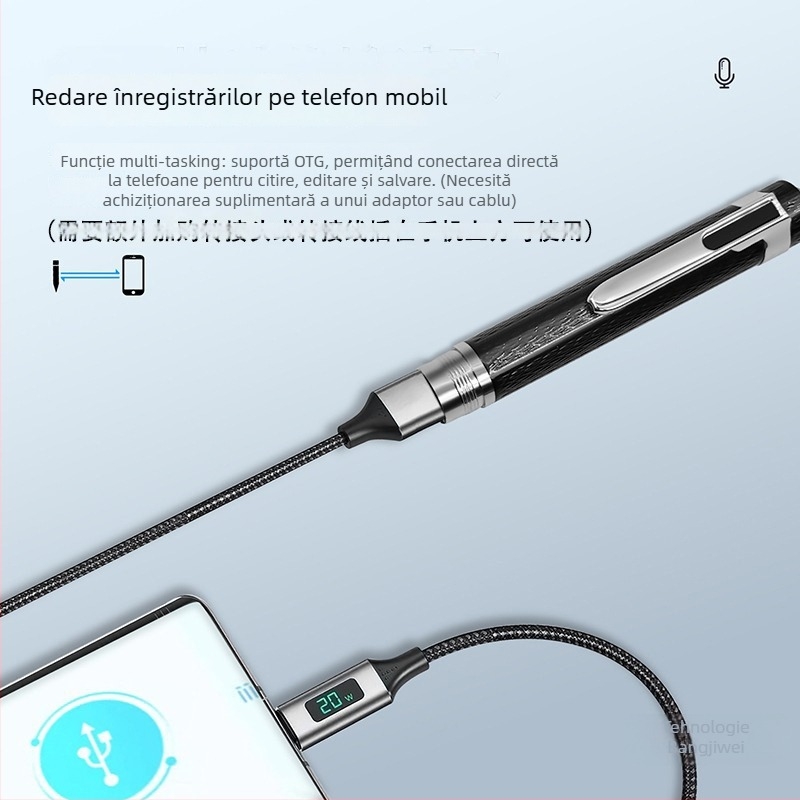 Recorder de voce portabil cu înregistrare printr-un singur clic, MP3/WAV, 480 min, card SD, USB 2.0, carcasă metalică