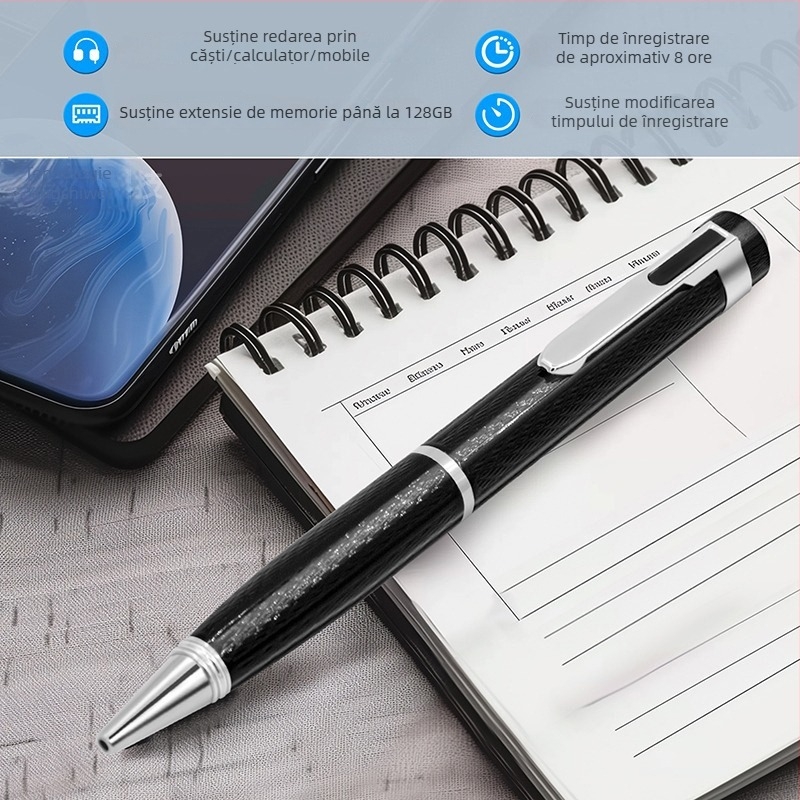 Recorder de voce portabil cu înregistrare printr-un singur clic, MP3/WAV, 480 min, card SD, USB 2.0, carcasă metalică