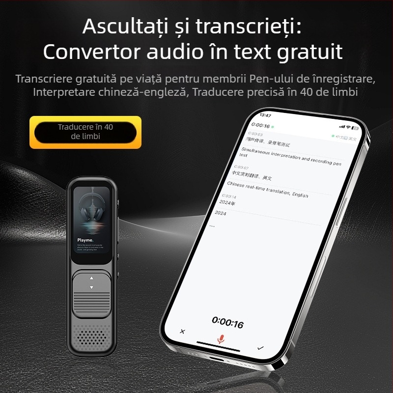 Pen de înregistrare P10, MP3/WMA, 20h înregistrare, card TF, microfoane duale