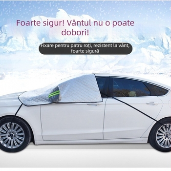 Husă pentru parbrizul din față - telescopică, antiîngheț și protecție împotriva zăpezii, pentru exterior, universală (Material: folie de aluminiu; Montaj: telescopic; Model: grilă)
