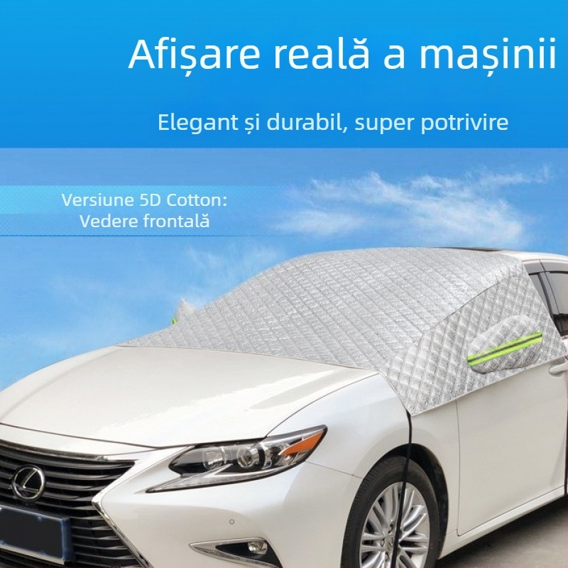 Husă pentru parbrizul din față - telescopică, antiîngheț și protecție împotriva zăpezii, pentru exterior, universală (Material: folie de aluminiu; Montaj: telescopic; Model: grilă)