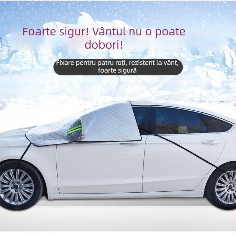 Husă pentru parbrizul din față - telescopică, antiîngheț și protecție împotriva zăpezii, pentru exterior, universală (Material: folie de aluminiu; Montaj: telescopic; Model: grilă)