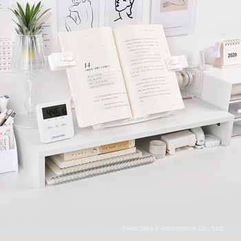 Suport de monitor pentru birou ridicat și organizator de birou, stil japonez, material hârtie, montaj cu șuruburi, 1 nivel, depozitare pentru machiaj, birou, dormitor, baie