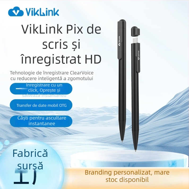 VK VR100 Stilou de înregistrare profesional HD, cu interfață Type-C, microfon încorporat cu trei direcții, 16 ore de înregistrare, MP3/WMA/WAV, carcasă din aliaj de aluminiu