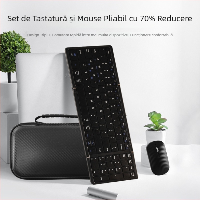 Set tastatură și mouse wireless, Bluetooth, compatibil cu mai multe sisteme, pentru telefoane, tablete și laptopuri, Model B099.