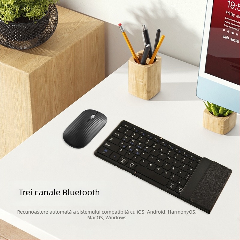 Set tastatură și mouse wireless, Bluetooth, compatibil cu mai multe sisteme, pentru telefoane, tablete și laptopuri, Model B099.
