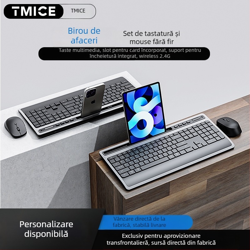 Set tastatură și mouse Bluetooth silențios, cu suport pentru tabletă, sprijin ergonomic pentru palmă, iluminare de fundal, DPI 800-2400; compatibil Windows/macOS/iOS/Android