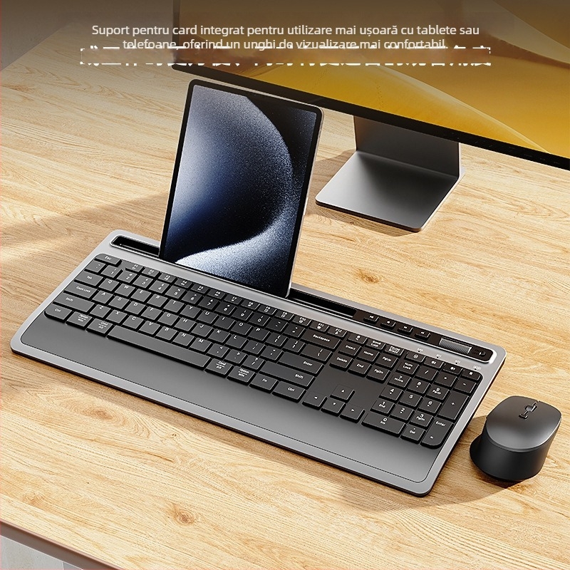 Set tastatură și mouse Bluetooth silențios, cu suport pentru tabletă, sprijin ergonomic pentru palmă, iluminare de fundal, DPI 800-2400; compatibil Windows/macOS/iOS/Android