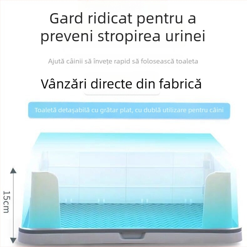 Toaletă plată pentru câini cu bazin detașabil pentru dejecții, protecție împotriva stropilor