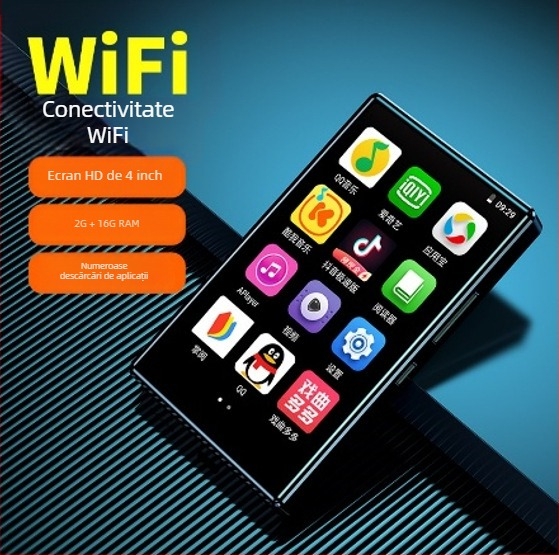 MP4 player cu ecran tactil HD, rezoluție 1280x720, USB 3.0, Bluetooth, suport pentru card TF