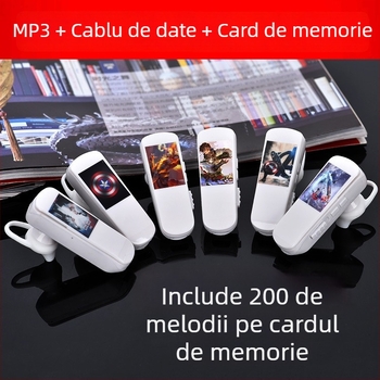 MP3 player cu card TF și design cu clips pentru ureche — USB 2.0, redare MP3/WMA/WAV, baterie de 500 mAh, până la 5 ore redare