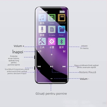 Player muzical Bluetooth MP4 cu ecran tactil, sunet fără pierderi, înregistrare vocală și redare MP3