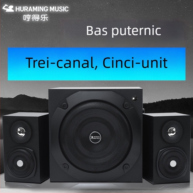 Boxe Bluetooth desktop cu subwoofer activ, 2.1 canale, 80W (120W vârf), carcasă din lemn, USB/Bluetooth/3,5mm intrare, Bluetooth 5.3