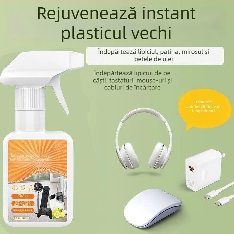 Curățitor multifuncțional pentru plastic și cauciuc — elimină lipiciul și petele; potrivit pentru mânerele de la umbre, mouse și tastaturi.