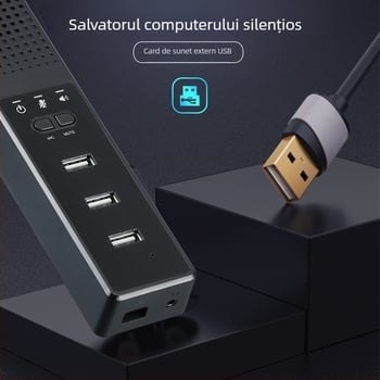 Microfon USB cu difuzoare pentru PC, hub de extindere, intrare microfon 1 la 3, sunet 2.1, redare MP3, suport card TF, intrare 110V
