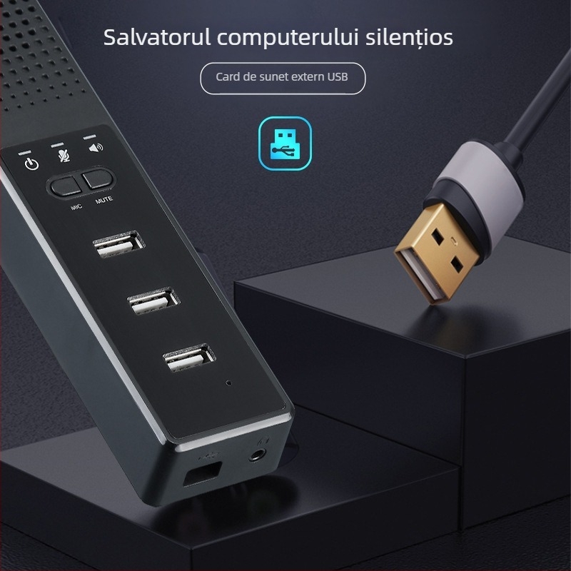 Microfon USB cu difuzoare pentru PC, hub de extindere, intrare microfon 1 la 3, sunet 2.1, redare MP3, suport card TF, intrare 110V