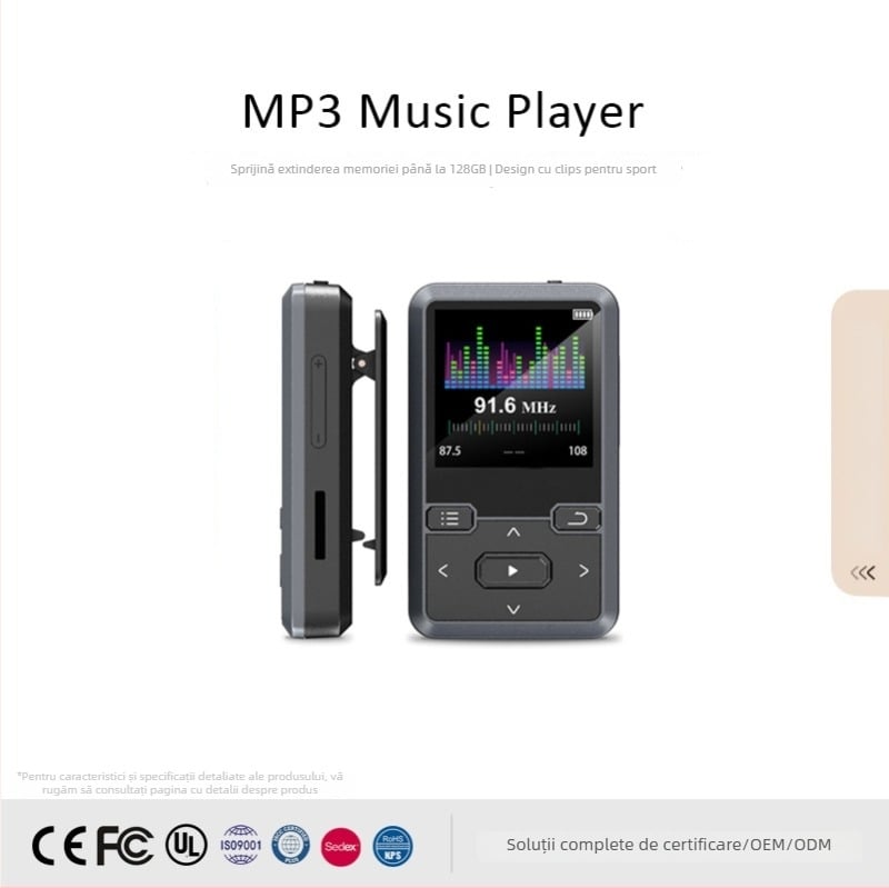 MB57 mini MP3 player cu Bluetooth, design clip, cititor de eBook, ecran monocrom 1,5 in, suport TF card și USB 2.0, redă MP3/WMA/WAV/OGG/FLAC/APE