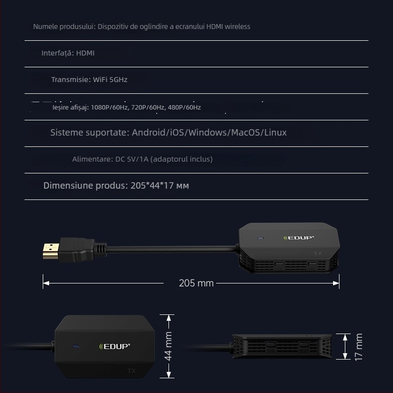 EDUP WD9905 Extensor HDMI fără fir – afișare 1080p prin HDMI, sunet HD