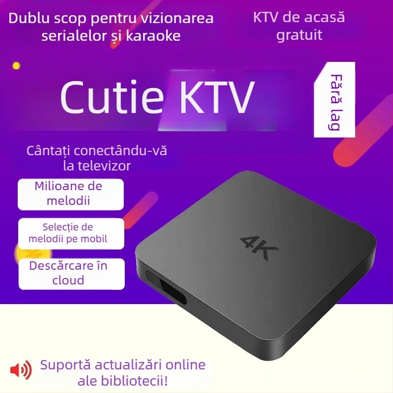 Mașină karaoke cu Android OS, HDMI 4K, 2GB RAM, 8GB stocare, Wi-Fi și interacțiune vocală