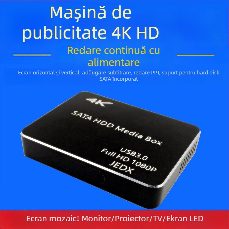 SATA HDD media player cu ieșire 4K 3840x2160, RK3229, Android, 8GB memorie interne, suport până la 2TB HDD, redare PPT/ USB stick/ TF card
