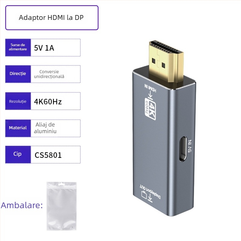 Adaptor HDMI către DP 4K60Hz CS5801 cu miez de cupru